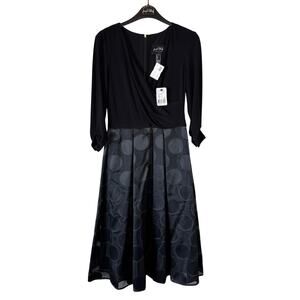 Joseph Ribkoff Dress 4 NWT Mixed Media Sheath Black Gray Floral Embellished